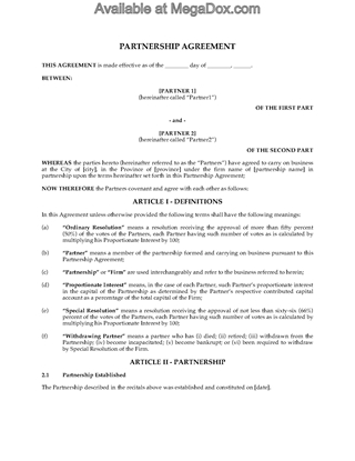Picture of Partnership Agreement for Professional Corporations | Canada