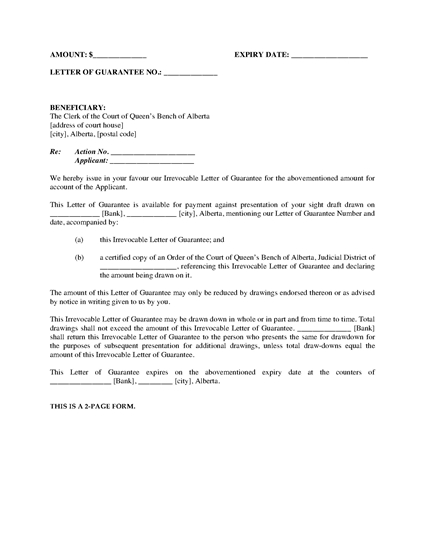 Picture of Alberta Irrevocable Letter of Guarantee