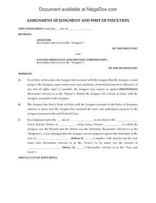 Picture of Assignment of Judgment to CMHC | Canada