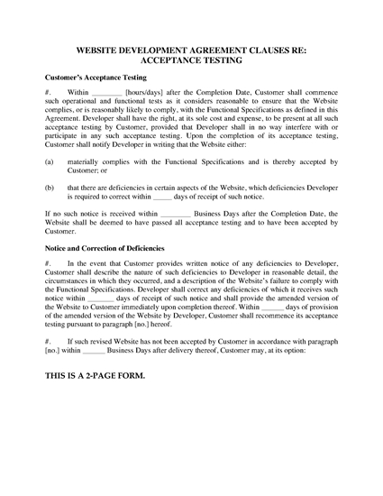 Picture of Website Development Agreement clauses re Acceptance of Site