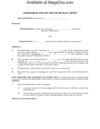 Picture of Setoff Agreement for Mutual Debts