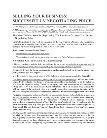 Picture of Selling Your Business - Successfully Negotiating Price
