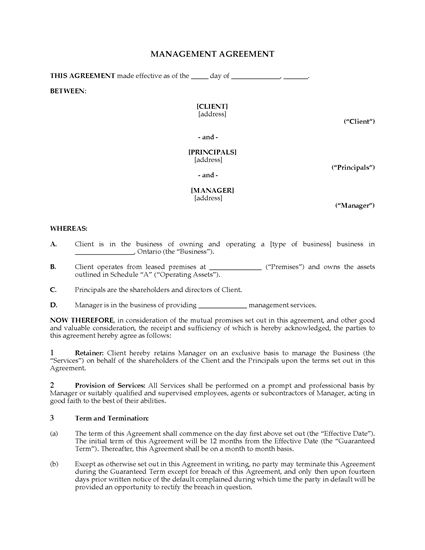 Picture of Ontario Management Agreement and Option to Purchase