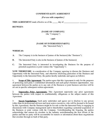 Picture of Confidentiality Agreement for Competitors