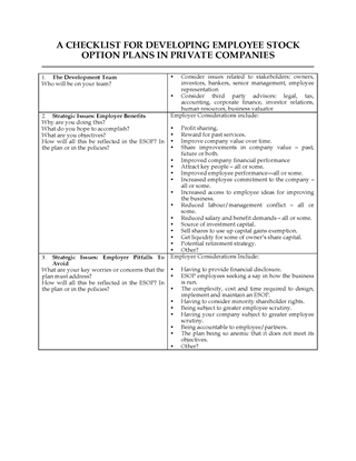 Picture of Checklist for Employee Stock Option Plans