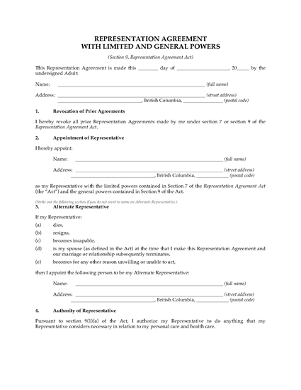 Picture of British Columbia Representation Agreement Package (Section 9)