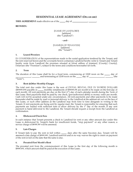 Picture of Delaware Fixed Term Residential Lease Agreement