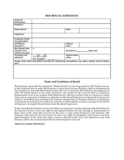 Picture of Box Rental Agreement for Film Production
