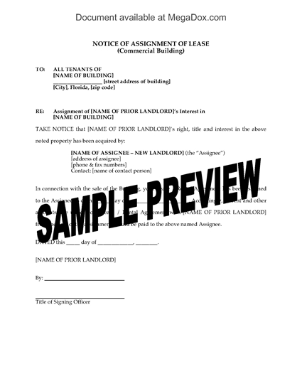 Picture of Florida Notice of Assignment of Commercial Lease