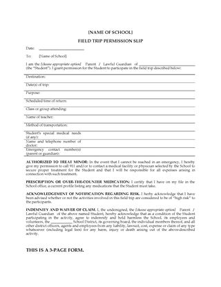 Picture of School Field Trip Consent Form