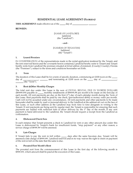 Picture of Florida Fixed Term Residential Lease Agreement