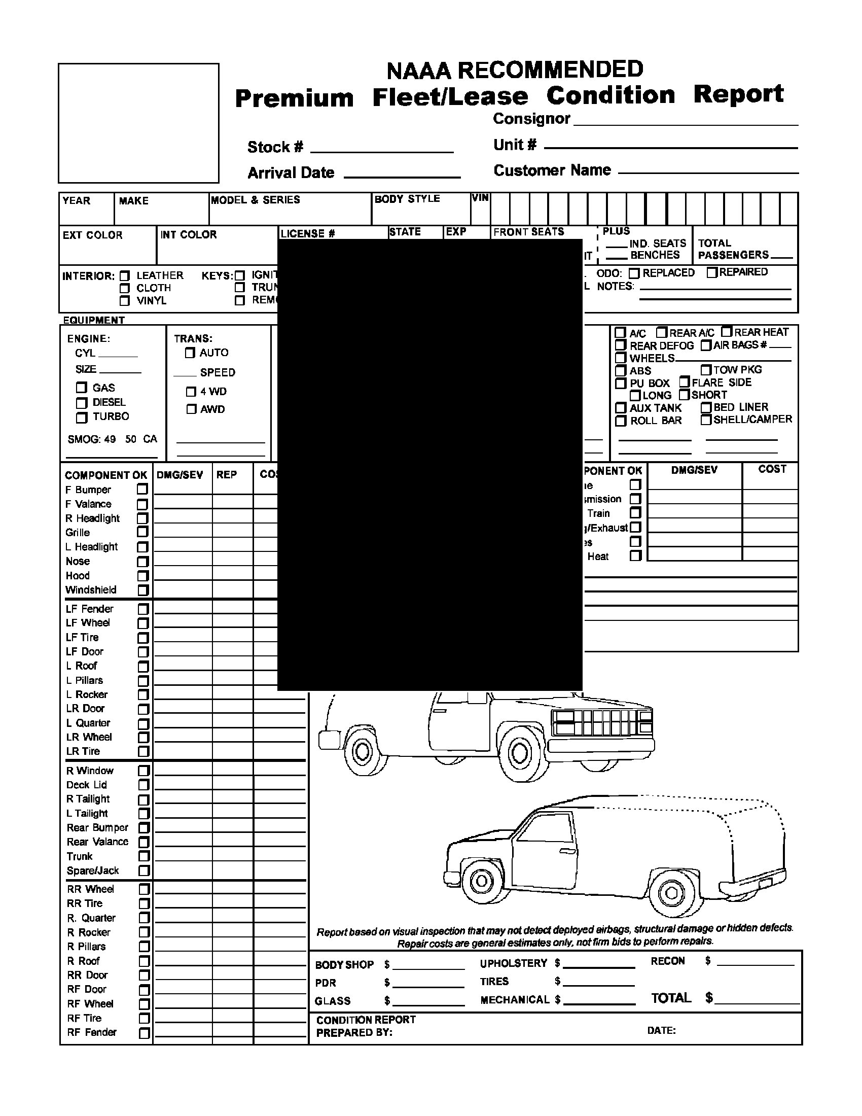 Premium Fleet/Lease Condition Report for Van or Truck  Legal Throughout Truck Condition Report Template