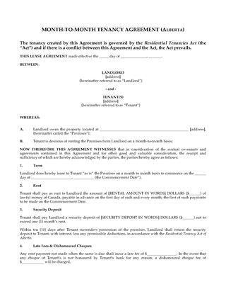 Picture of Alberta Monthly Residential Tenancy Agreement
