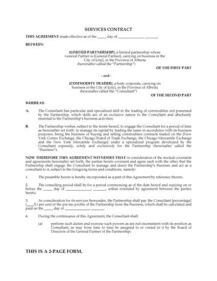 Picture of Alberta Commodities Trader Consulting Services Agreement