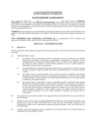 Picture of Alberta Limited Partnership Agreement for Buying & Selling Commodities Contracts
