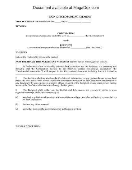 Picture of Nondisclosure Agreement for Third Parties