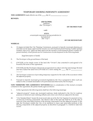 Picture of Temporary Shoring Indemnity Agreement