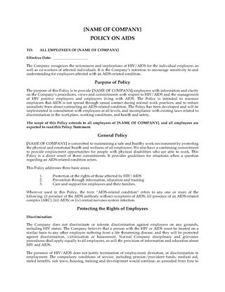 Picture of AIDS and HIV Company Policy Statement