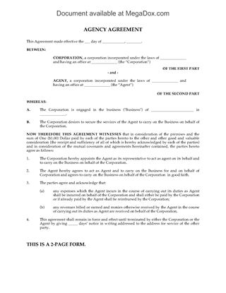 Picture of Agency Agreement to Operate Business