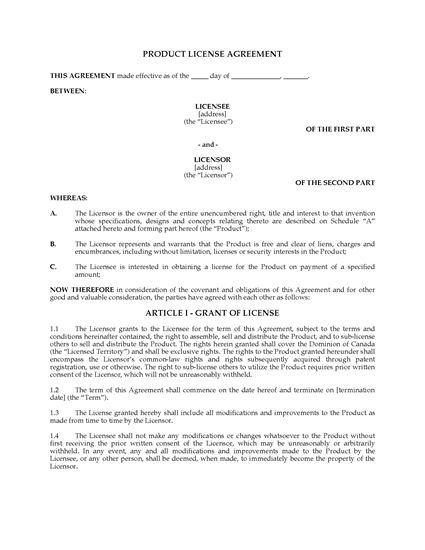 Picture of Product Licence Agreement | Canada