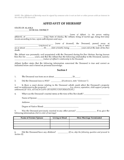 Picture of Alaska Affidavit of Heirship