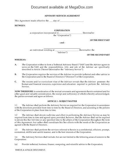 Picture of Technical Advisory Services Agreement