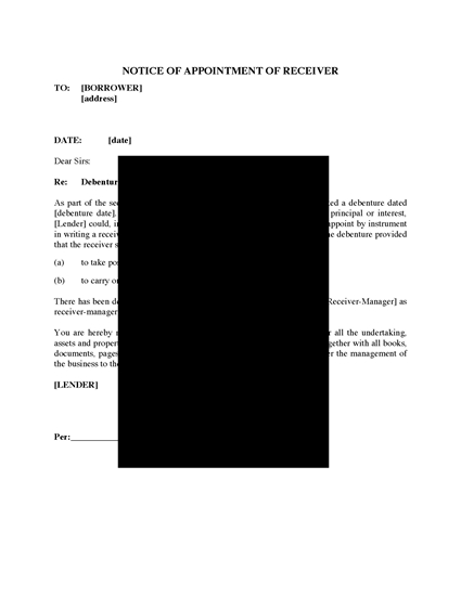 Picture of Notice of Appointment of Receiver