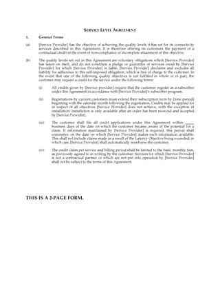 Picture of ISP Service Level Agreement