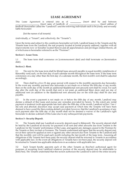 Picture of Apartment Lease Agreement for Multiple Tenants