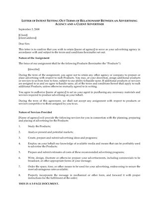 Picture of Letter of Intent to Hire Advertising Agency