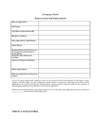 Picture of Employment Application Form