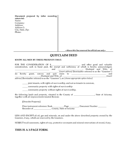 Picture of Arizona Quitclaim Deed for Joint Ownership