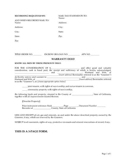 Picture of California Warranty Deed for Joint Ownership