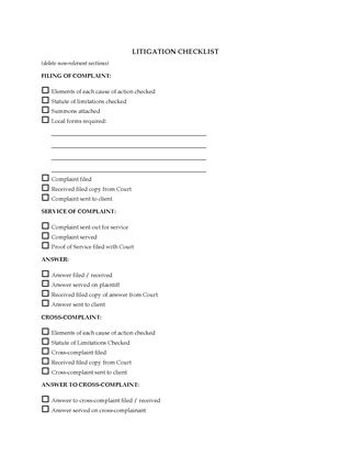Picture of Litigation File Progress Checklist | USA