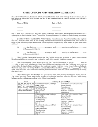 Picture of Child Custody and Visitation Agreement Between Parents | USA