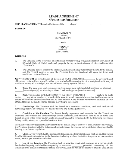 Picture of Residential Lease Agreement for Furnished Premises
