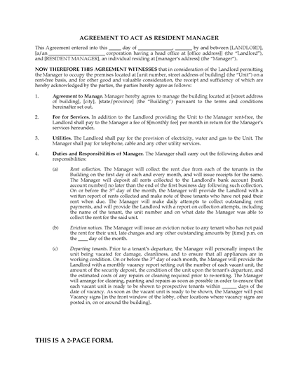 Picture of Resident Manager Agreement