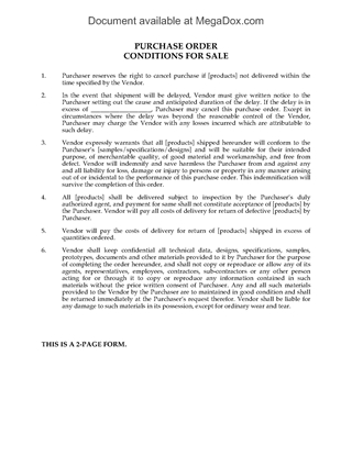 Picture of Purchase Order Conditions for Sale