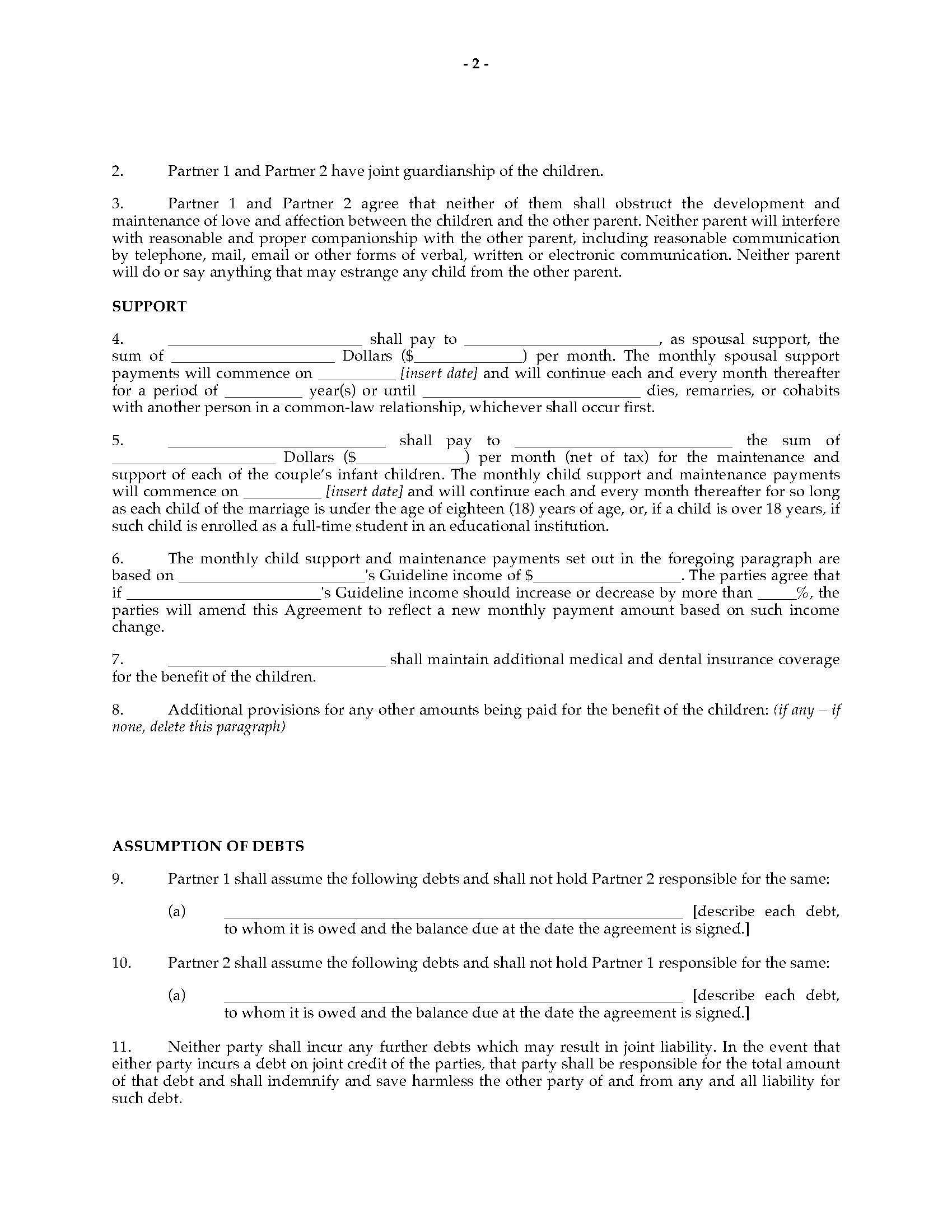 Canada Separation Agreement for Common Law or Same Sex Couple Intended For common law separation agreement template