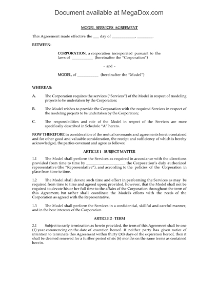 Picture of Online Modeling Services Agreement