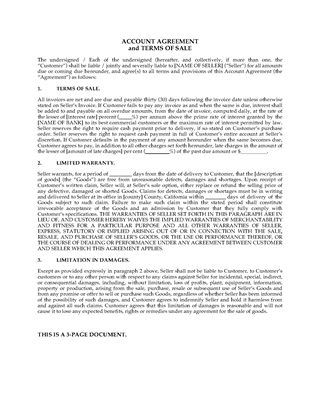 Picture of California Customer Account Agreement and Terms of Sale