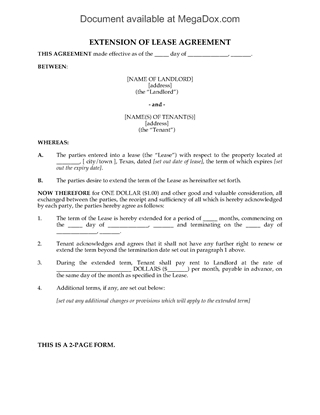 Picture of Texas Residential Lease Extension Agreement
