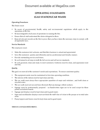 Picture of Operations Standards for Gas Station and Car Wash