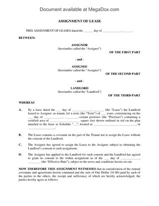 Picture of Assignment of Commercial Lease by Tenant