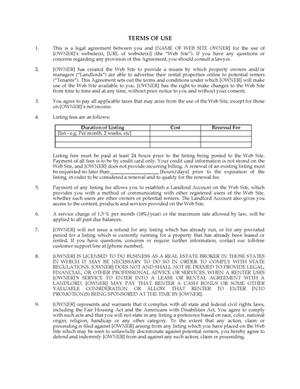 Picture of Listing Agreement for Rental Property Website | USA