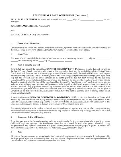 Picture of Colorado Fixed Term Residential Lease Agreement