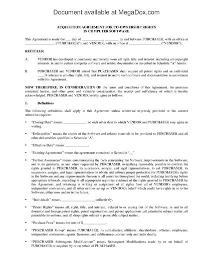 Picture of Acquisition Agreement for Co-Ownership Rights in Software
