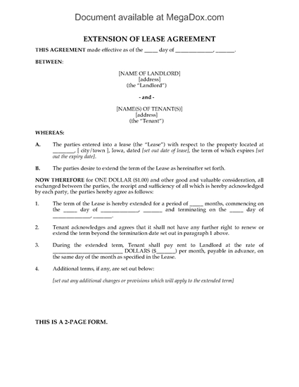 Picture of Iowa Residential Lease Extension Agreement