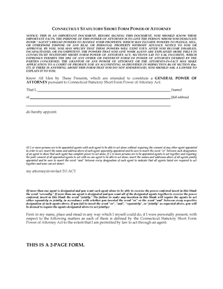 Picture of Connecticut Durable Statutory Short Form Power of Attorney