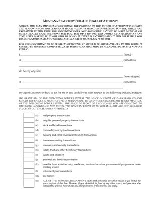 Picture of Montana Statutory Short Form Power of Attorney